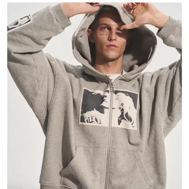 BASTARD 펑크 프린트 패치 워싱 후드집업