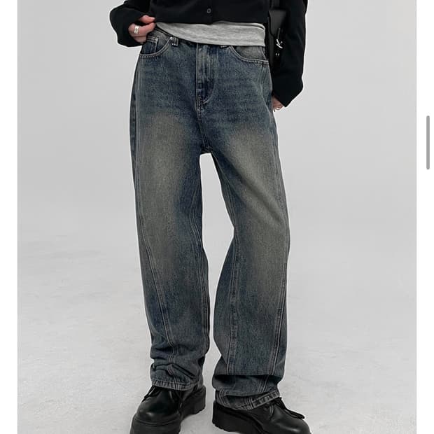 블랙업 절개 와이드 데님팬츠