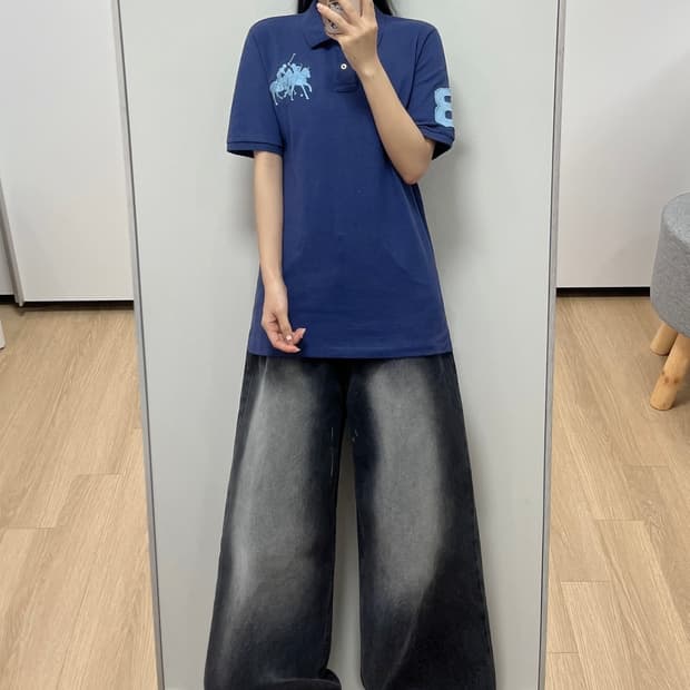 폴로 랄프로렌 하늘색 빅포니 네이비 카라 티셔츠