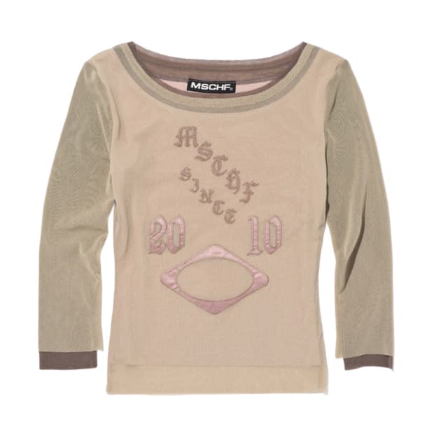 미스치프 보트넥 메쉬 탑 베이지