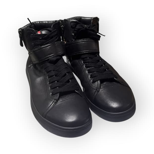 [285] 프라다 블랙 레더 하이탑 벨크로 스니커즈 