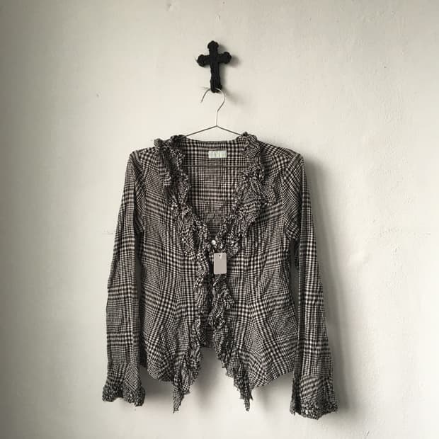 Check pattern frill cardigan