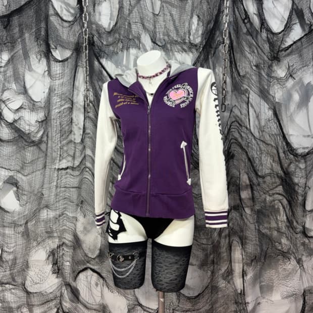 Y2K Kitsch lettering violethoodie zip up