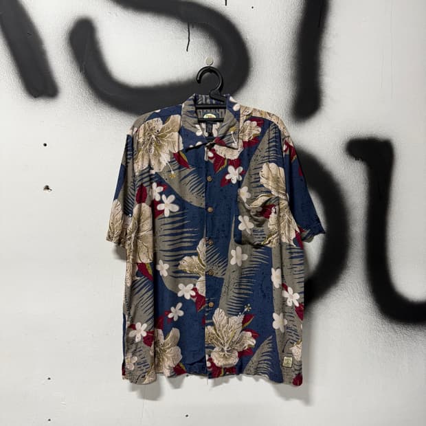 Tommy Bahama 100% 레이온 패치 디테일 원포켓 하와이안 반팔