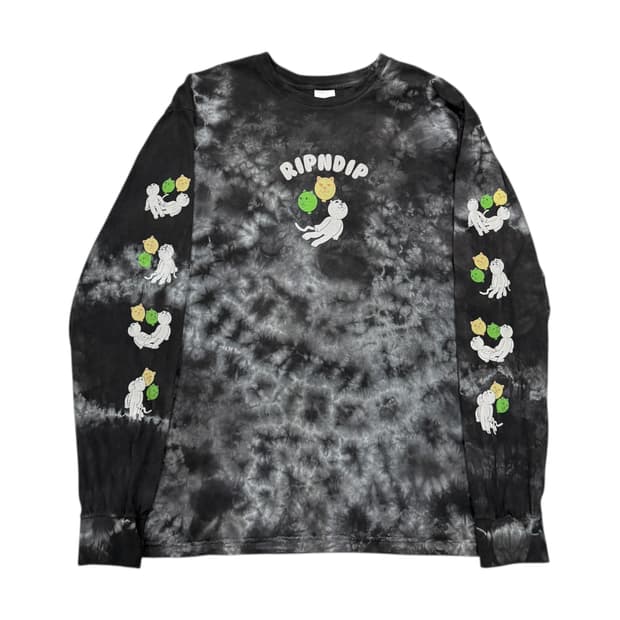 립앤딥 그래픽 고양이 캣 타이다이 롱슬리브 긴팔 티셔츠 XL