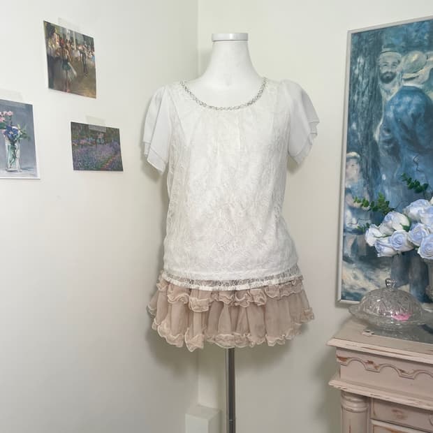 white lace beads angel blouse(size-M)