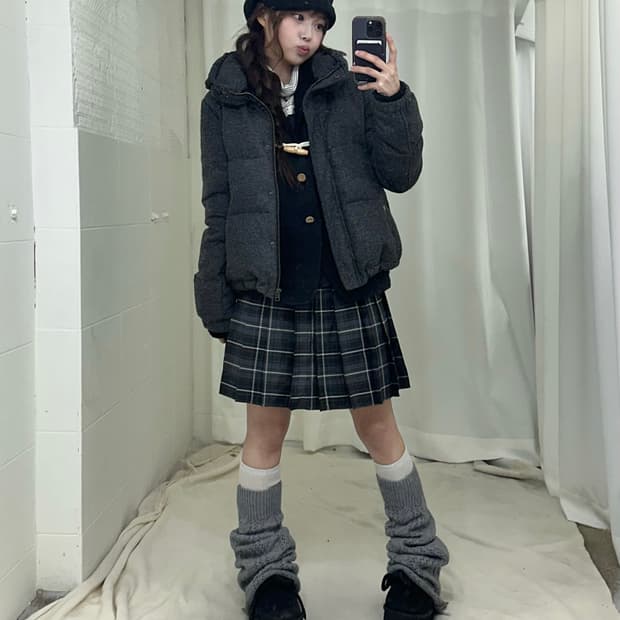 너드 니혼진 프레피 패딩 코디세트