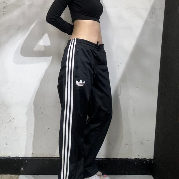 아디다스 블랙 와이드 화이트 삼선 파이어버드 추리닝 바지 90