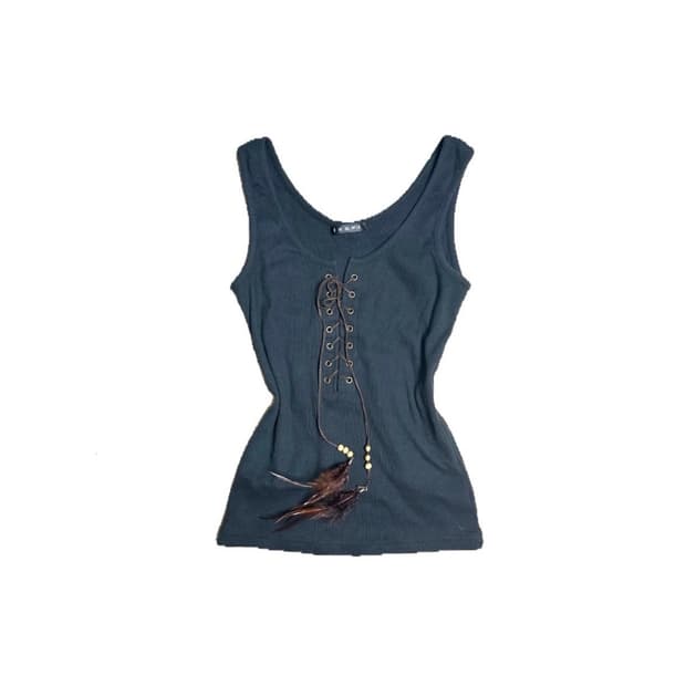 Ingni 코르셋 깃털 블랙 슬리브리스