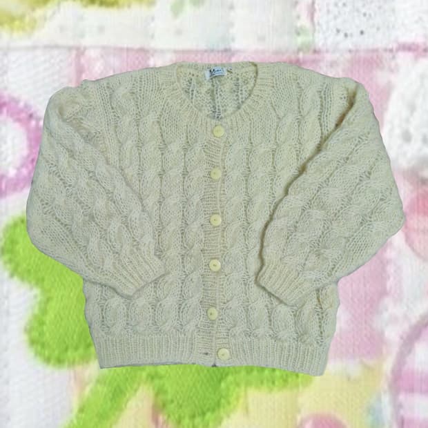 빈티지 모리걸 아이보리 꽈배기 봄 니트 가디건 병아리