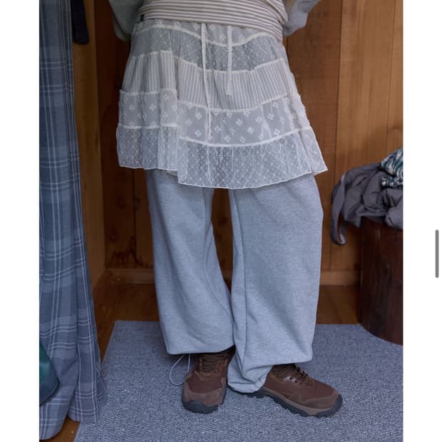 노컨텐츠 믹스패턴미니스커트 아이보리 레이어드 치마