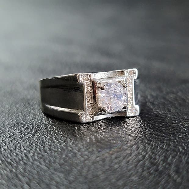 Graxium 실버 빅사이즈 모이사나이트 남자 빈티지 선물 소품 반지