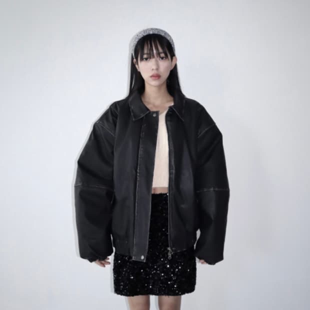 [원가 15만원] 레더/가죽 패딩 자켓 Leather padding