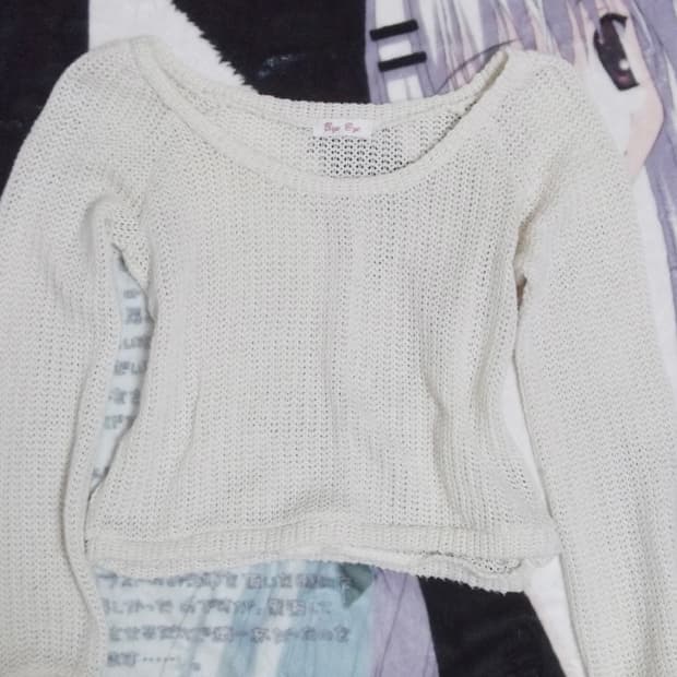 일본 빈티지 히메갸루 모리걸 하구미 화이트 크로쉐 로걀 니트