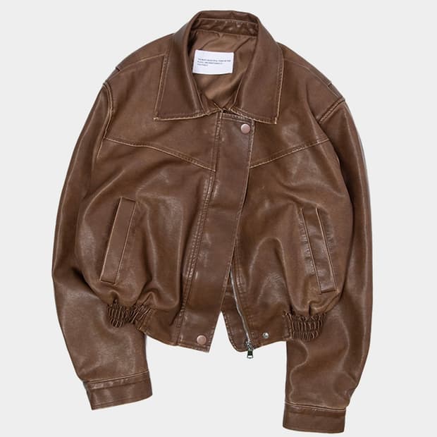 빈티지 워싱 비건 레더 자켓