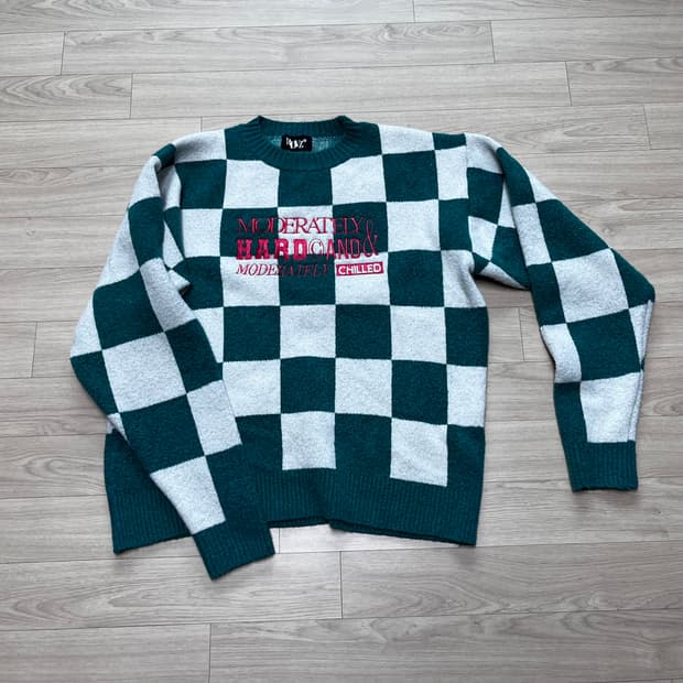 알디브이제트 자수 포인트 체커보드 니트 - 틸