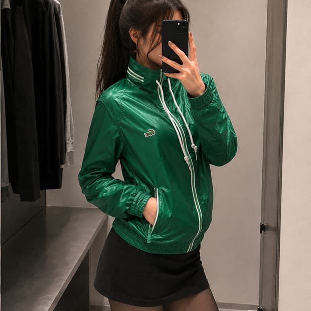 💚🐊 라코스테 글로시 그린 히든후드 바람막이 95