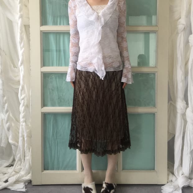Ruffle point lace see through cardigan