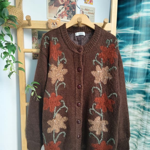 브라운 플라워 가디건 