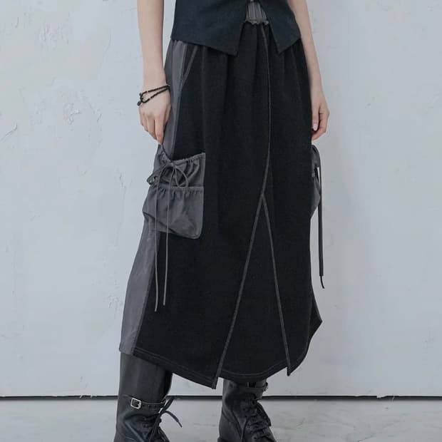 어반드레스 Y Taslan coloring long skirt black