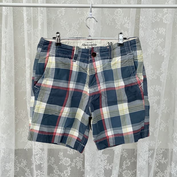 30) 아베크롬비 체크 쇼츠 반바지 블루