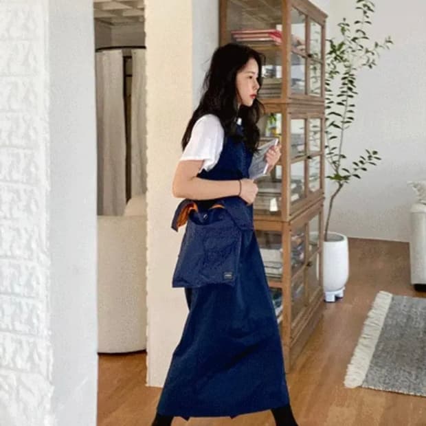 스프링콤마 빈블 백홀 원피스 나일론 네이비