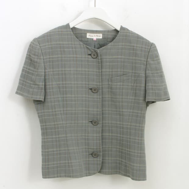 일본 빈티지 체크 인견 반팔 여름 자켓