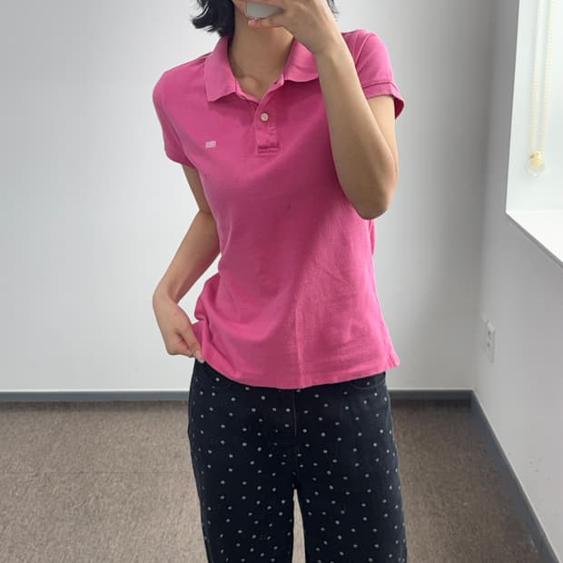 Polo 폴로 성조기 스몰 로고 핑크 반팔 카라티 