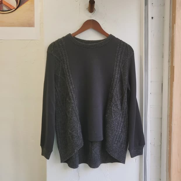 Beams heart 차콜 면배색 스웨터