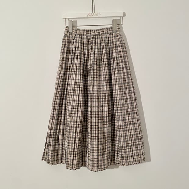 Vintage Beige Plaid Pleated Skirt