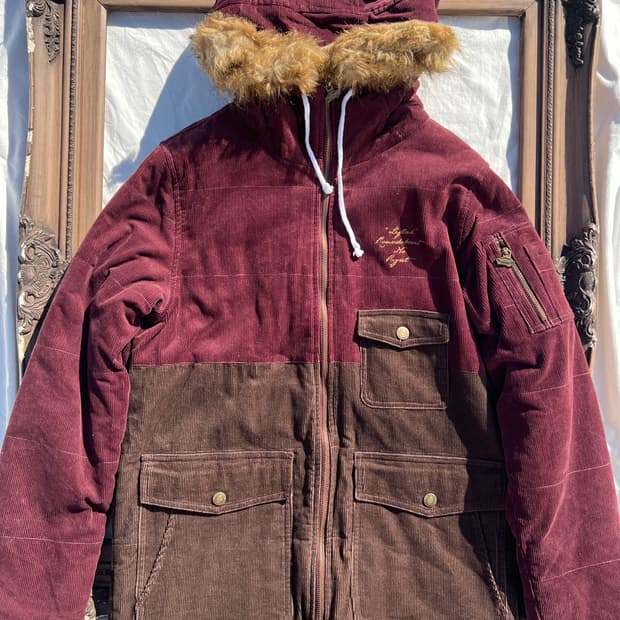 투톤 코듀로이 퍼 후드 자켓