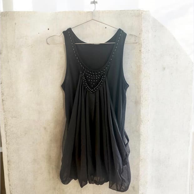 Beaded Neck Chiffon Tank Top