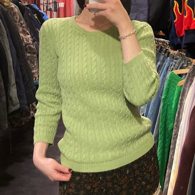 [IM] 폴로 랄프로렌 라운드넥 7부 케이블 니트 올리브 그린