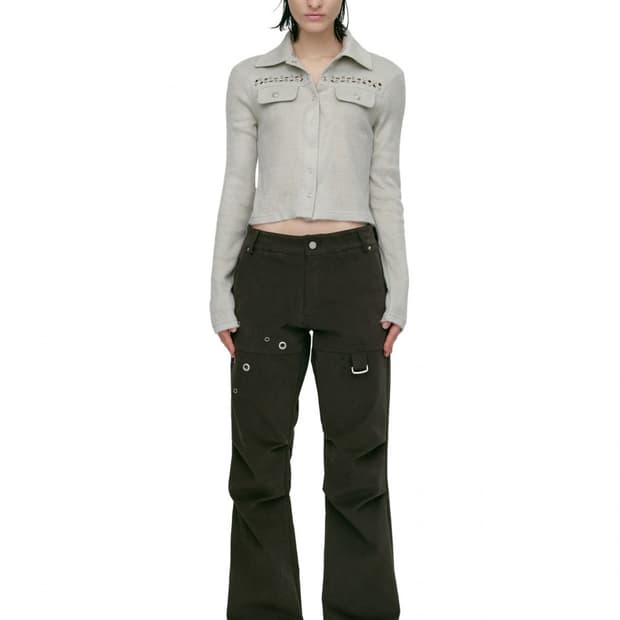 CERRIC EYELET HOOPED BOOT CUT PANTS