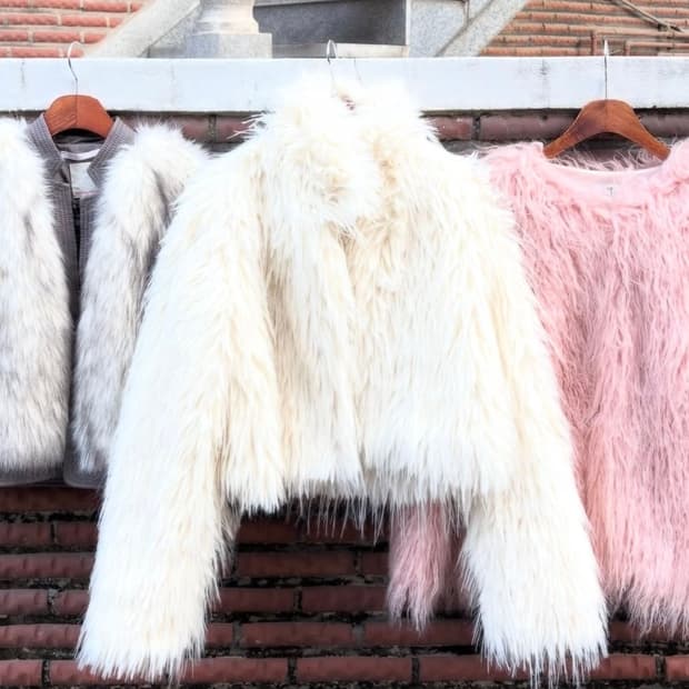 빈티지 아이보리 장모 퍼자켓