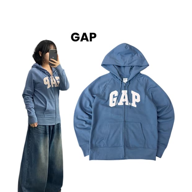 갭 Y2K 빅로고 하늘 핑크 배색 후드집업