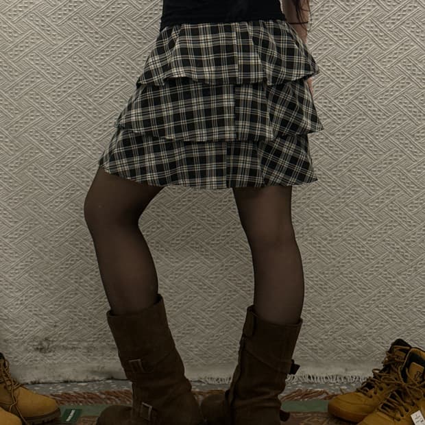 빈티지 키치 히메갸루 체크 캉캉 프릴 미니스커트 K0271