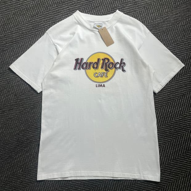 00s 하드락카페 프린팅 화이트 반팔 티셔츠o 4620