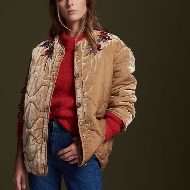 산드로 벨벳 퀼팅 패딩