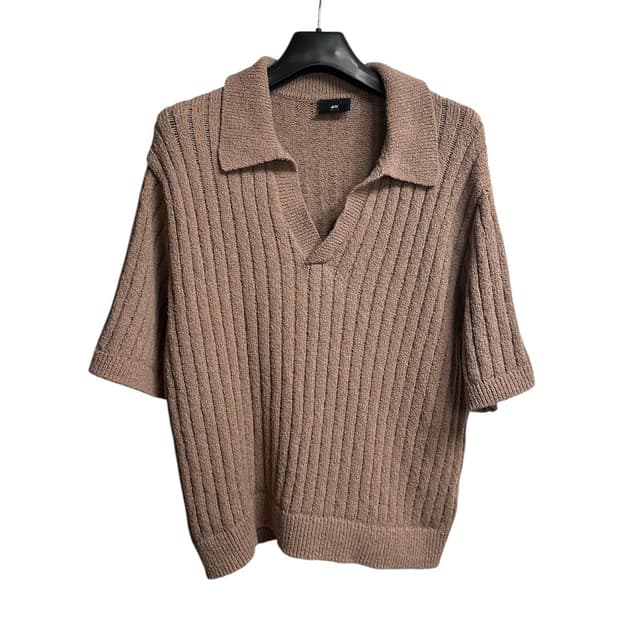 H&M 크로쉐 크롭 반팔니트 인디핑크 L size