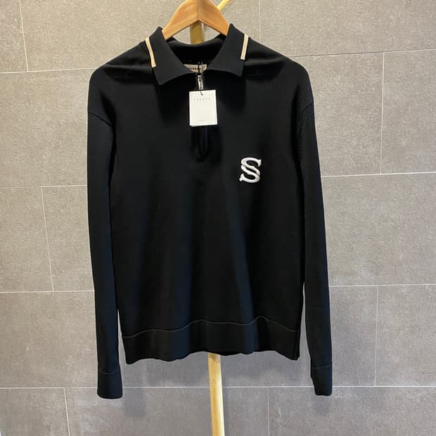 [택 새생품] Sandro 산드로 블랙 카라 집업 니트 L