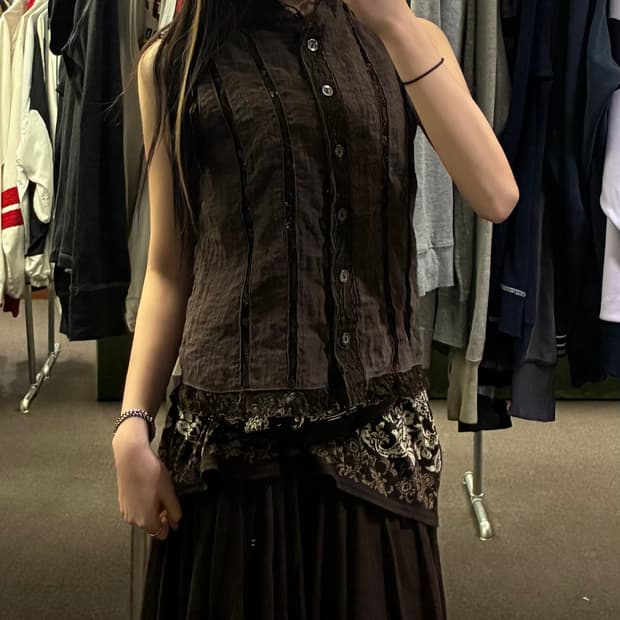 M)Japanese vintage 여성 레이스 디테일 셔츠 블라우스