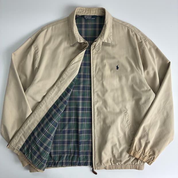 Polo  폴로 랄프로렌 90,s 타탄체크 안감 베이지 해링턴 자켓