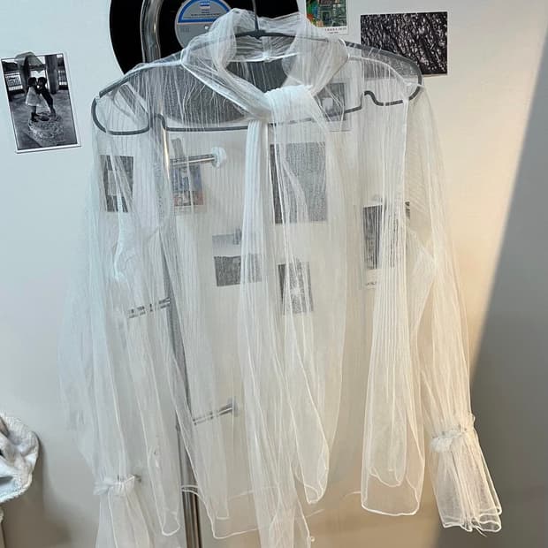 빈티지 리본 스카프 시스루 블라우스