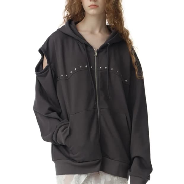 밀로우먼 컷아웃 스터드 후드집업