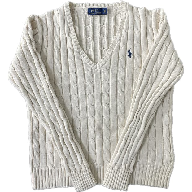 [M] 폴로 랄프로렌 여성 코튼 케이블 꽈배기 브이넥 니트 스웨터