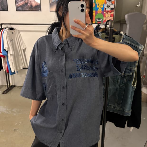 일제 VTG 캐릭터 자수 셔츠