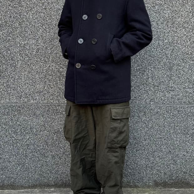 VAN JAC 반자켓 빈티지 멜튼 울 피코트 네이비 M