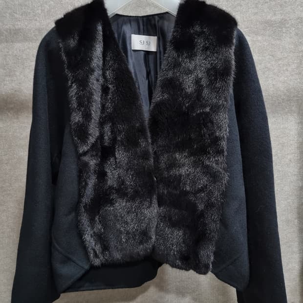 여성 55size SJSJ 핸드메이드 울캐시미어 혼방 밍크 자켓 한섬