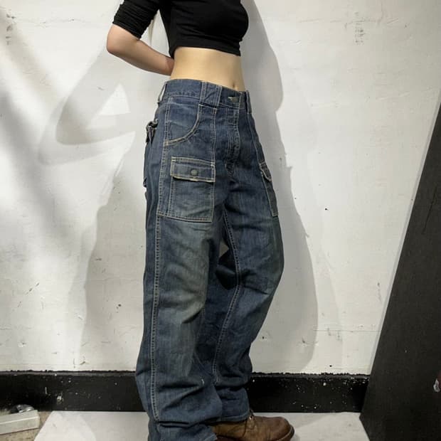 디키즈 진청 포켓 포인트 와이드 워크 팬츠 데님 청바지 